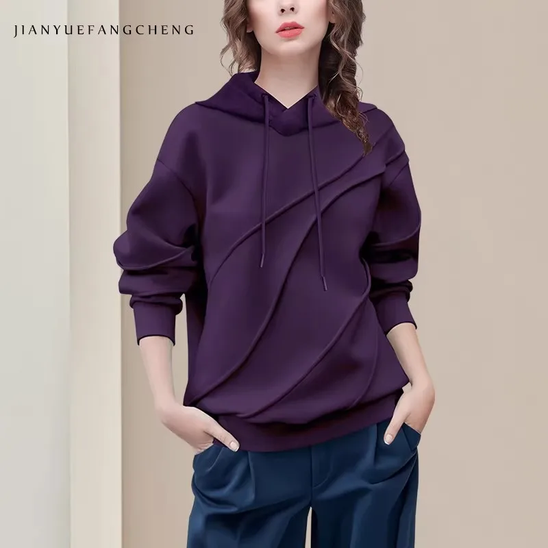 

2026 Spring/Summer Women's Hoodie Men's and Women's Purple Hooded Western Solid Color Top