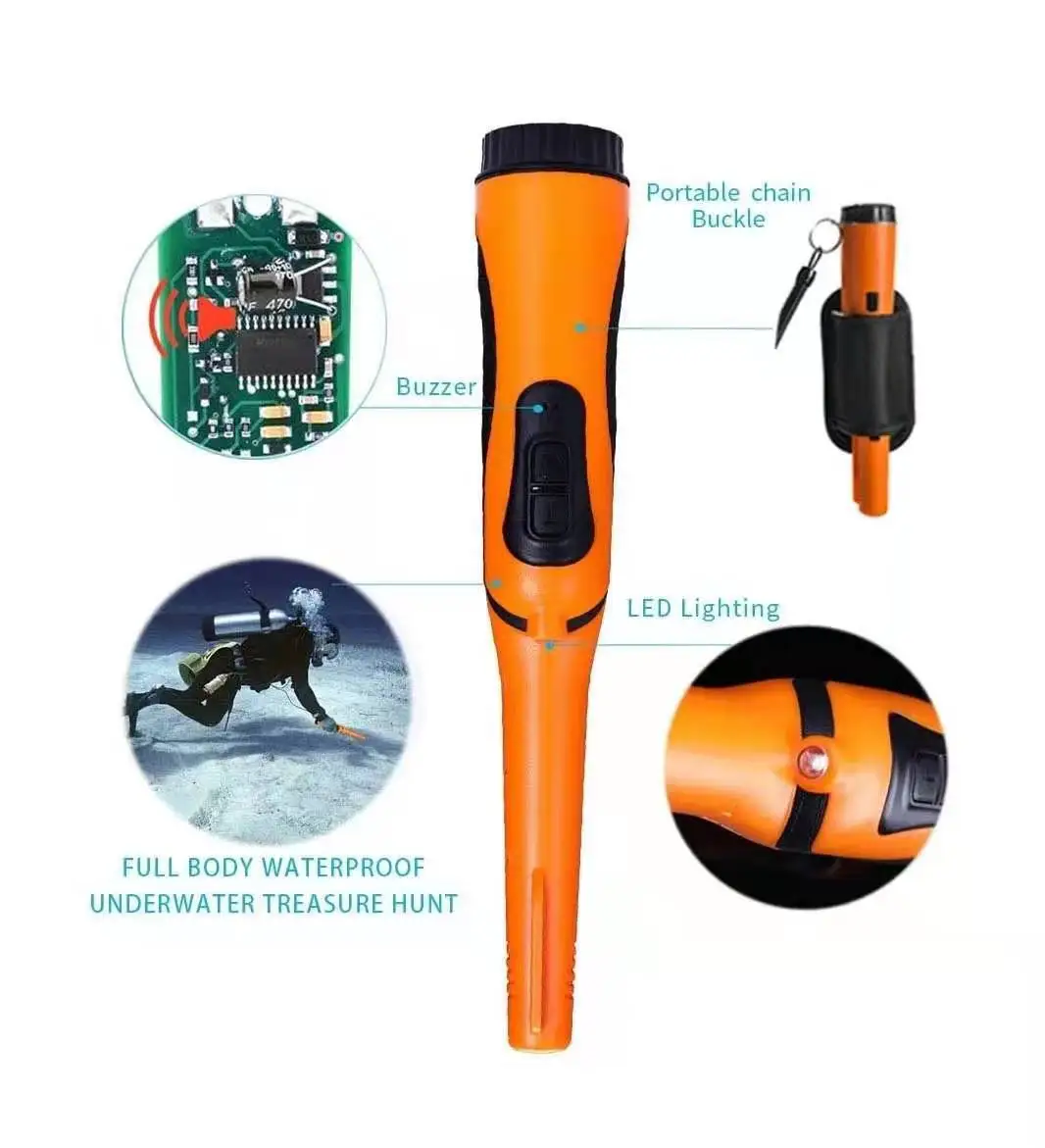 HS-16 High Sensitivity Fully Waterproof Handheld Metal Detector Underwater Detector Positioning Rod Treasure Hunting Instrument