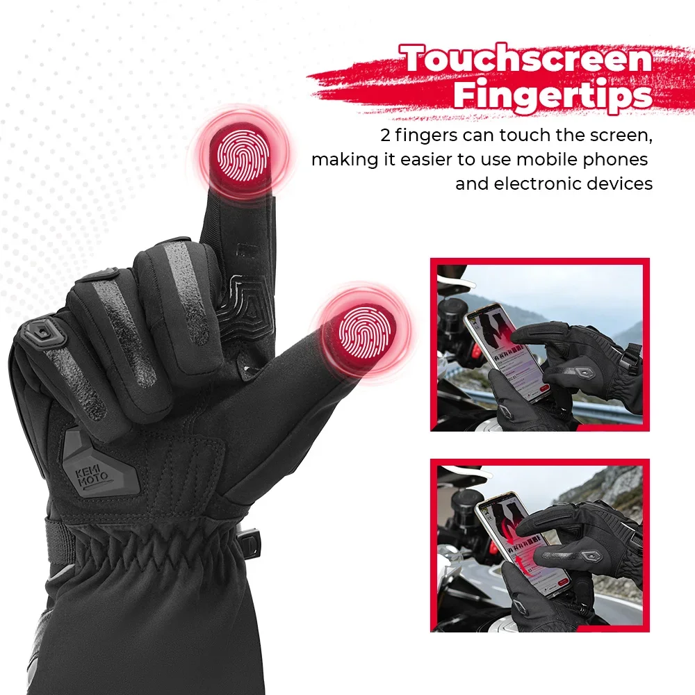 KEMiMOTO CE Motorradhandschuhe Winter Schwarz Guantes Moto Invierno Warm Touchscreen Wasserdicht Winddicht Schutzhandschuhe – Detail 4