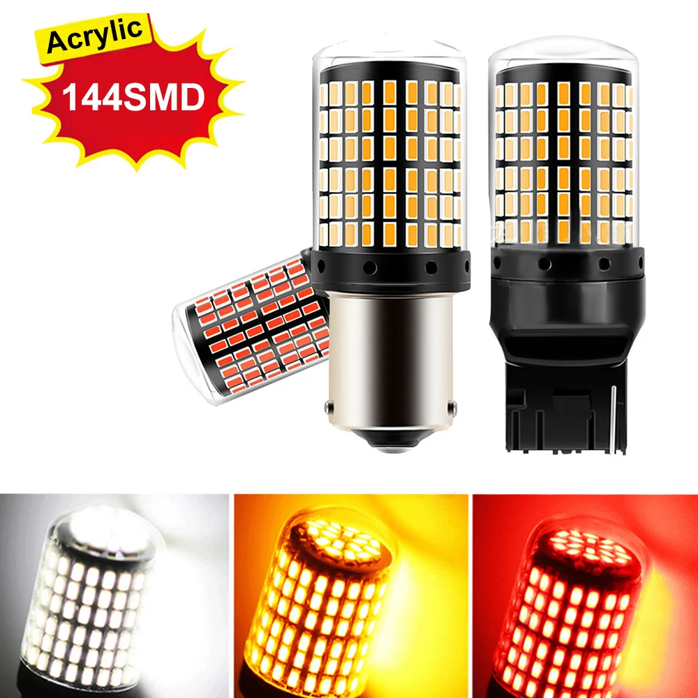 2PCS Signal Lights 1156 BA15S P21W 1157 BAY15D P21/5W T20 7443 W21/5W 7440 144 LED Bulbs Car Brake Turn Light Auto Lamp 12V-24V