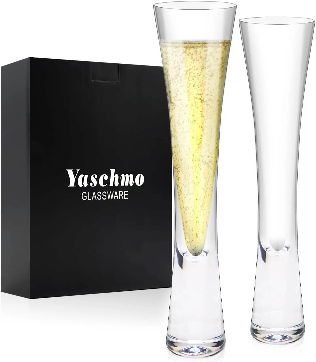 

Champagne Flutes Set of 2, Hand Blown Crystal, Lead-Free, Modern Design for Wedding, Anniversary, Birthday, Christmas Gift