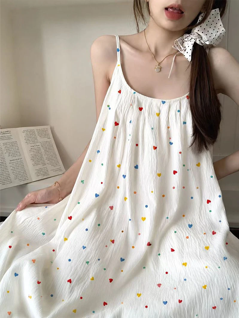 Cloud Cotton Women's Summer Cartoon Sleep Dress Loose Fit Midi Length Strapless Sleepwear Comfortable Breathable Home Clothes