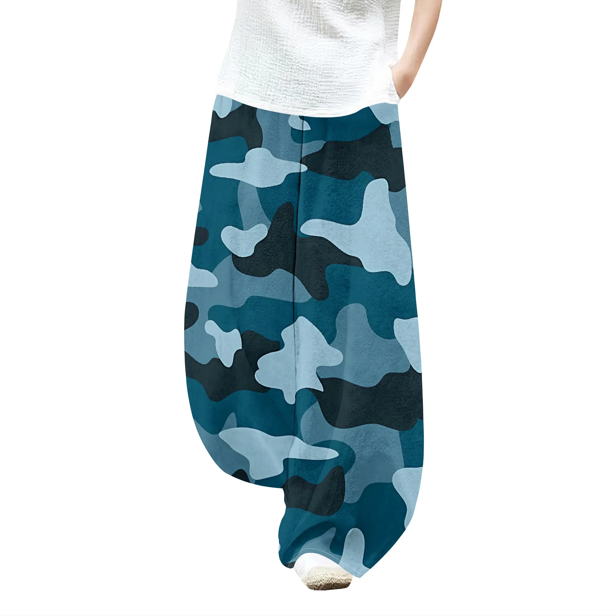 EQQZD Stylish Colorful Camo Print Long Pants, Women's Summer Casual Loose Trousers, Standard Size