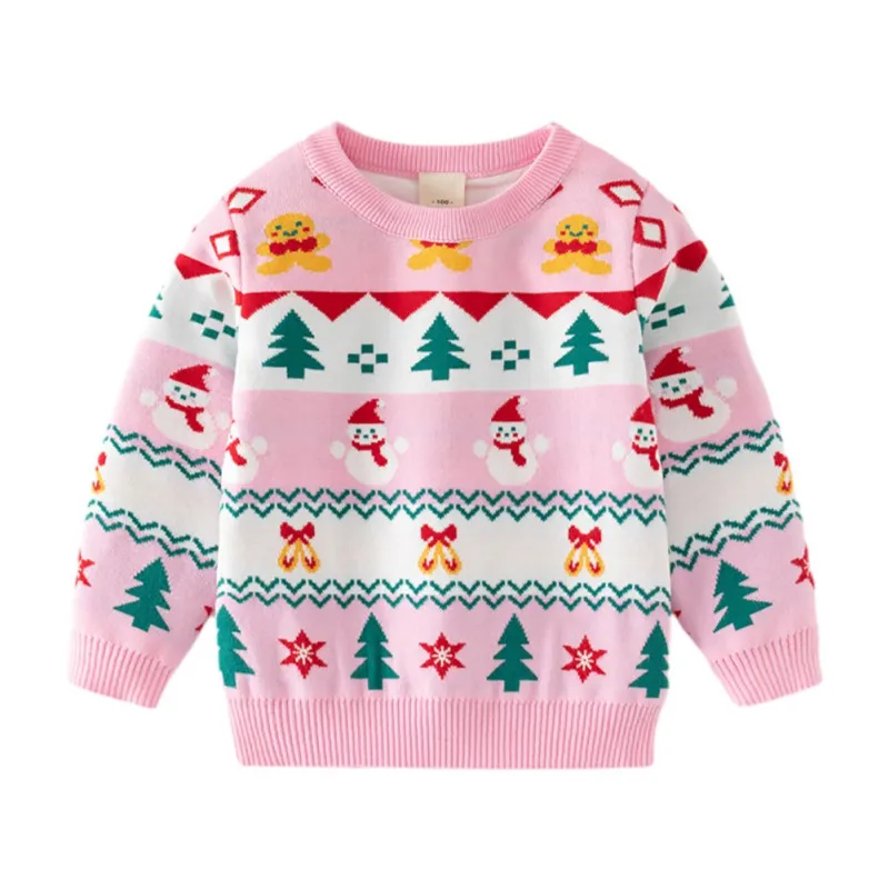 Children Knitted Long Sleeve Sweater Coat Heart-knit Pullover Boy Girl Xmas Tree Pattern Sweaters Jacket Children Outerwear