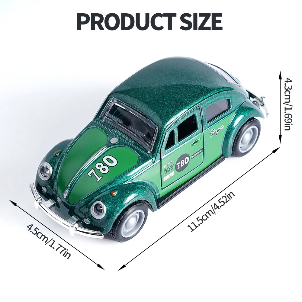 Classic Diecast Beetle Model Car, 11.5cm Green Pull-Back Toy with Openable Doors, Collectible Retro Vehicle Gift for Kids Adults image 4