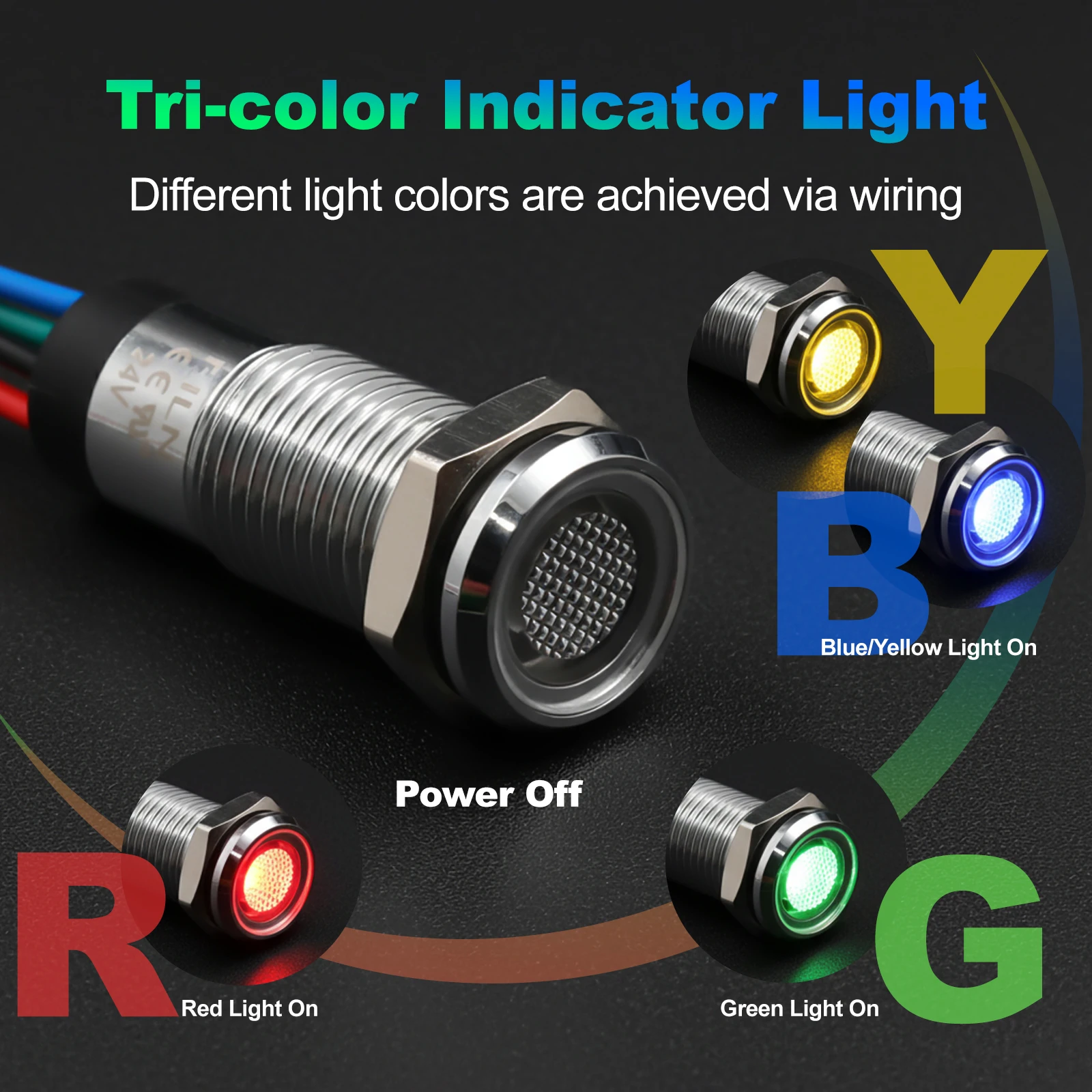 FILN 5 Stück 8mm dreifarbige Metall-LED-Anzeigelampe 3V 6V 12V 24V 4-Draht RGB RGY Signallampe vormontierte Pilotleuchte für Panelmontage – Detail 2