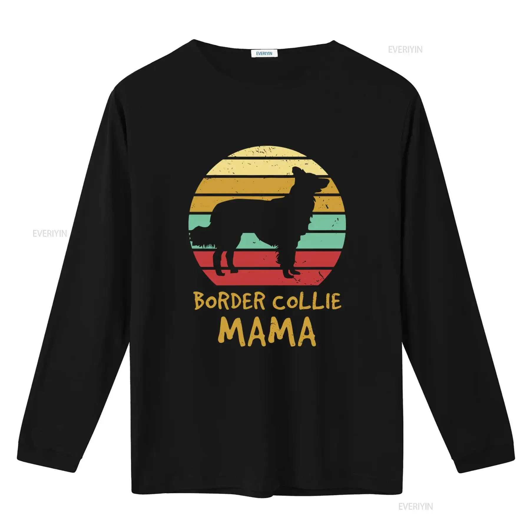 Retro Border Collie Dog Mama Sunset T Shirt for Owner Mom Lover Mother vintage Washed Casual Unisex Breathable view 2