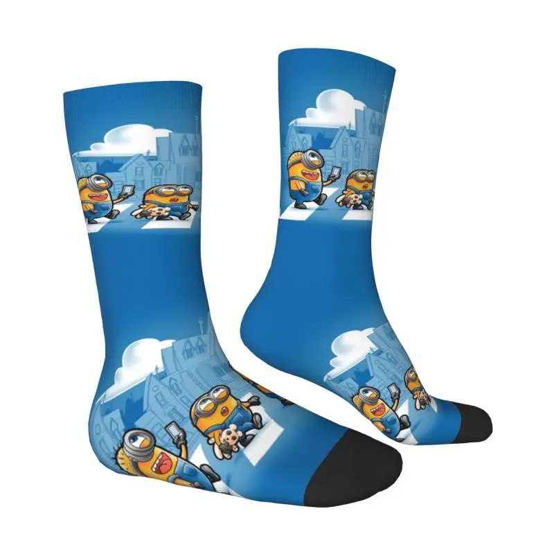 Custom M- Minions Road Dress Socks Mens Womens Warm Fashion M- Minions Cartoon Crew Socks