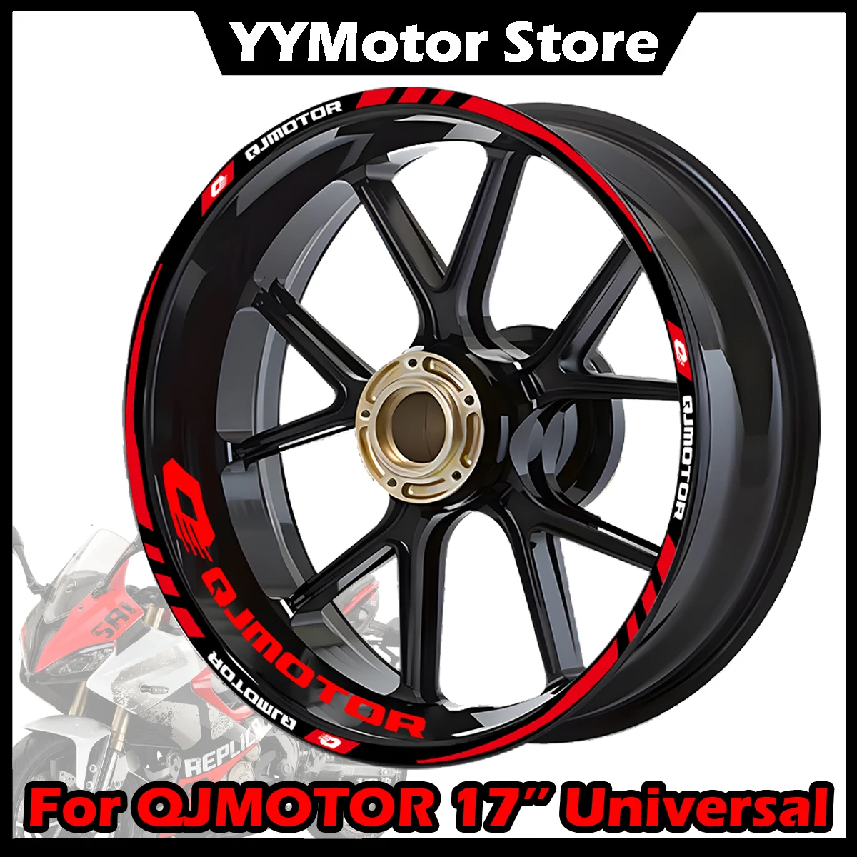 For QJMOTOR SRT750X 700 SX/X SRK600 RS SRK25R Reflective Motorcycle Wheel Hub Stickers Moto Rim Decal Accessories 17'' Universal
