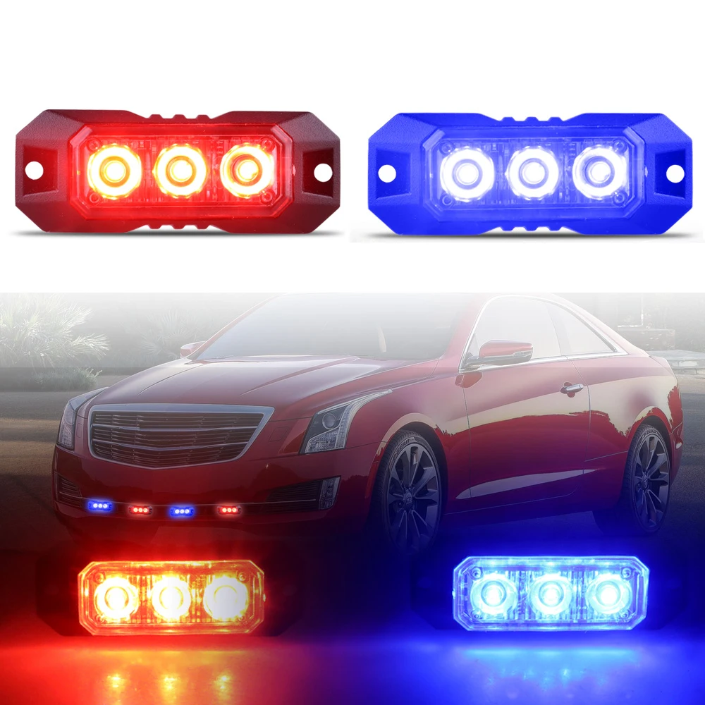 

2 шт. 3 светодиодные аварийные стробоскопы для гриля, универсальные красные и синие маячки, используемые для автомобилей, фургонов, грузовиков, прицепов 12-24 В