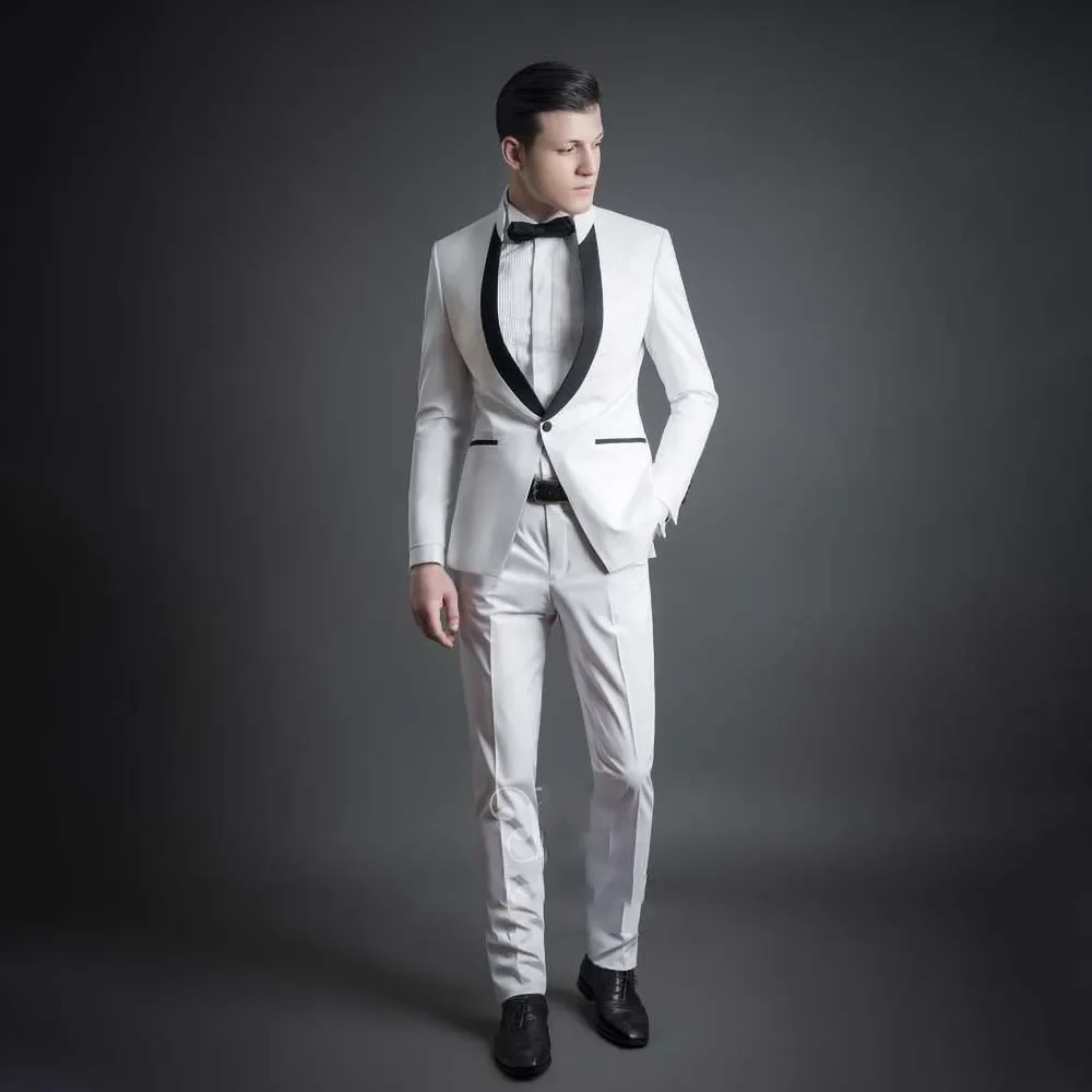 

Elegant White Men Suits 2 Piece Latest Design Formal Blazer with Pants Prom Party Wedding Groom Tuxedo Male Suit Slim Fit 2023