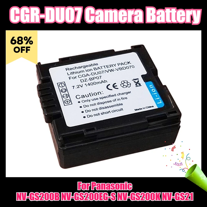 Bateria de Câmera CGR-DU07 7.2V 1400mAh, para Panasonic NV-GS200B NV-GS200EG-S NV-GS200K NV-GS21