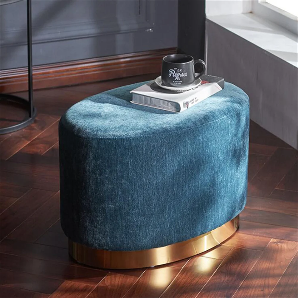 Luxury gold iron home stool, dressing chair, footstool, soft velvet fashion shoe stool, store, living room stool