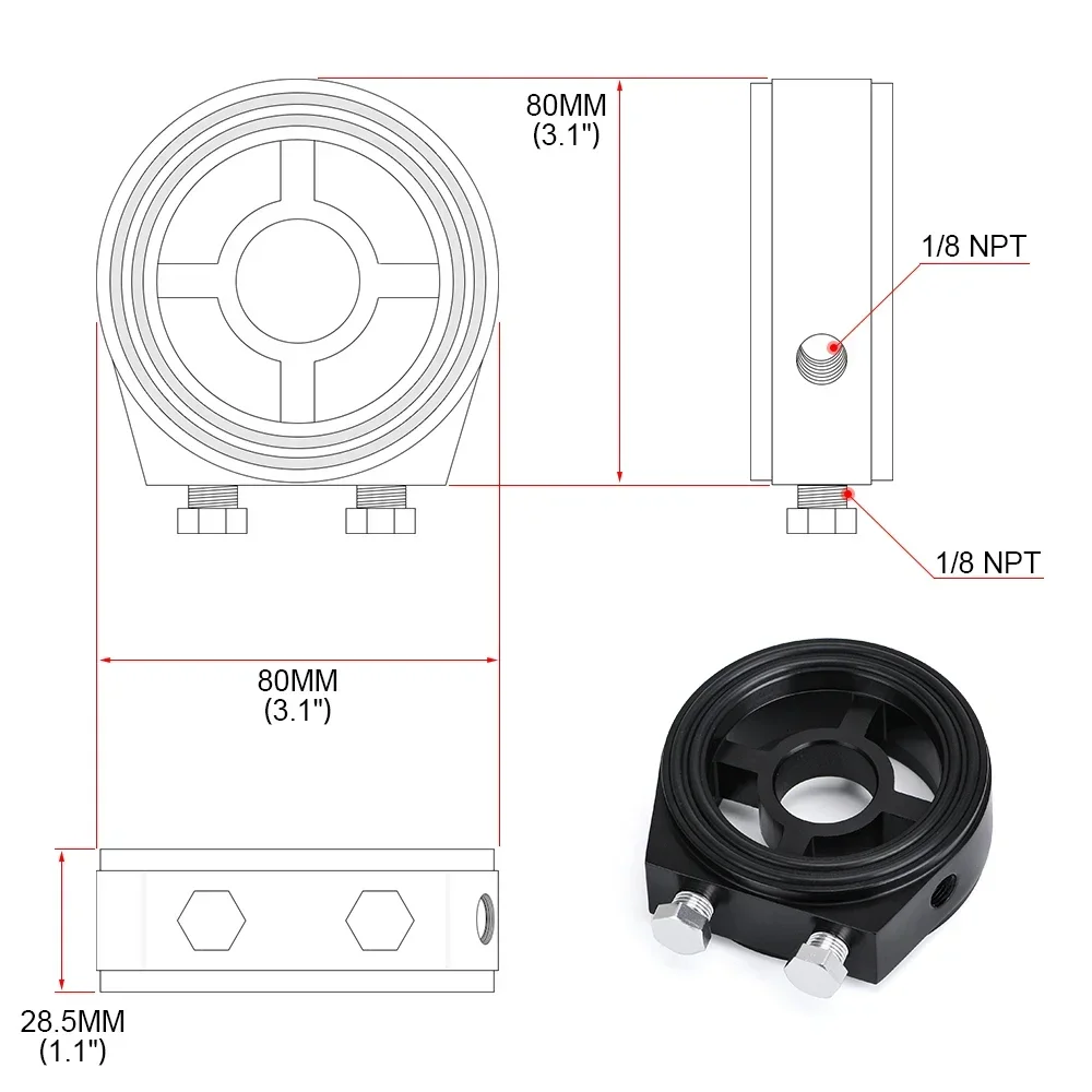 Universal Car Meter Oil Filter Sandwich Adapter Plate 1/8 NPT Oil Pressure Temperature Sender Sensor Oil Filter Sandwich Adaptor
