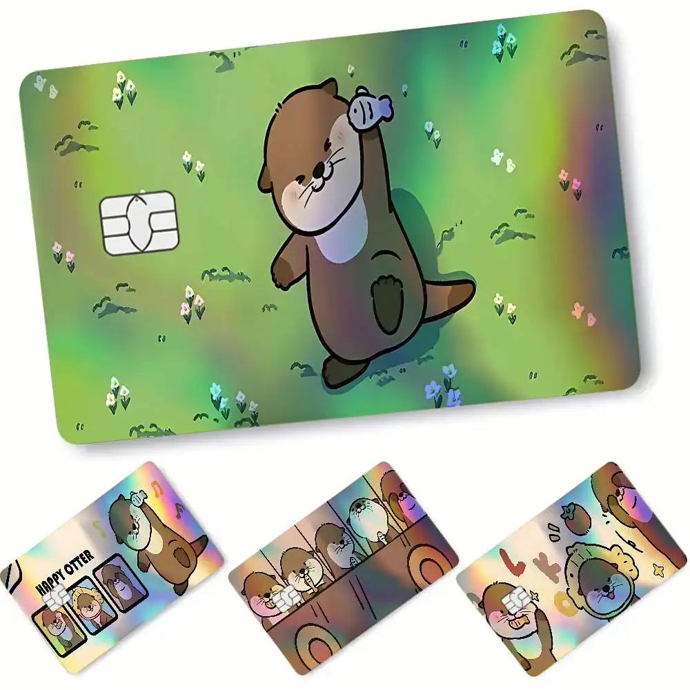 Little Otter Sparkling Holographic Card Stickers, Rainbow Laser Shine. Stylish Decals To Personalize Your Ordinary Cards Easily.