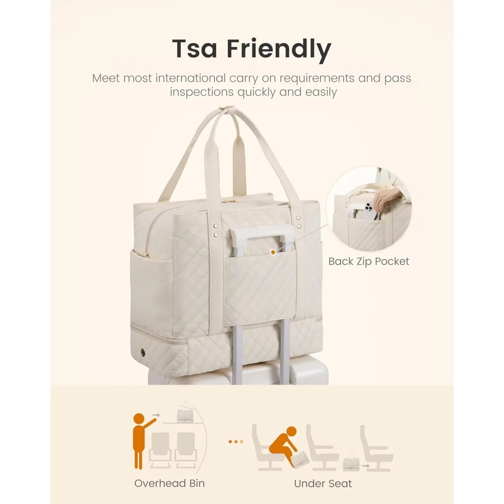 حقيبة نسائية كبيرة لقضاء عطلة نهاية الأسبوع سعة 45 لترًا مع حذاء وجيب مبلل، منتج شخصي مبطن للسفر