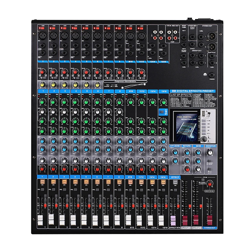 RQ MGX1602 16 Channel Professional stage bar pub dj Digital Audio Signal Processor Mixing Console Mixer with screen