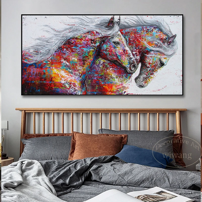 

Two Running Horses Modern Animal Art Posters and Prints Abstract Wall Art Canvas Painting for Living Room Home Decor Pictures