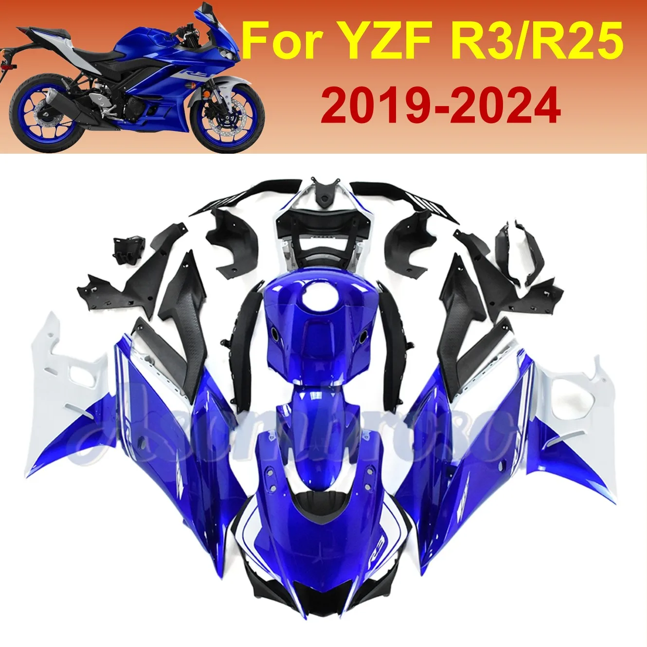 

Комплект обтекателей из АБС-пластика для мотоциклов Yamaha YZF R3 2019-2024 и YZF-R25: полный комплект для замены кузова