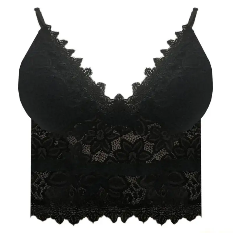 31BF Women Sexy V-Neck Bralette Hollow Out Seamless Floral Lace Crop Top Wireless Padded Camisole