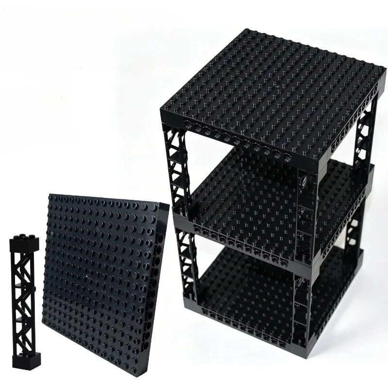 DIY Building Block Storage Unit Floor Decoration Model with 16×16 Dots Plate and Support Pillars Perfect Toy Gift for Festivals