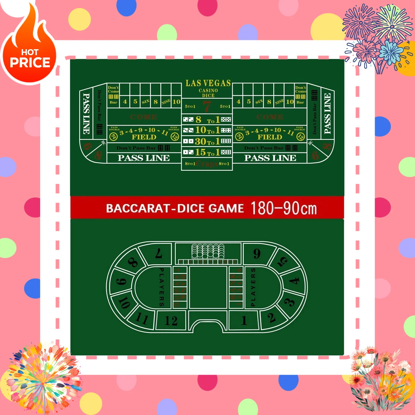 

1.8x0.9m Texas Hold 'em multiplayer dice game table mat a beautifully designed non-woven fabric entertainment accessory