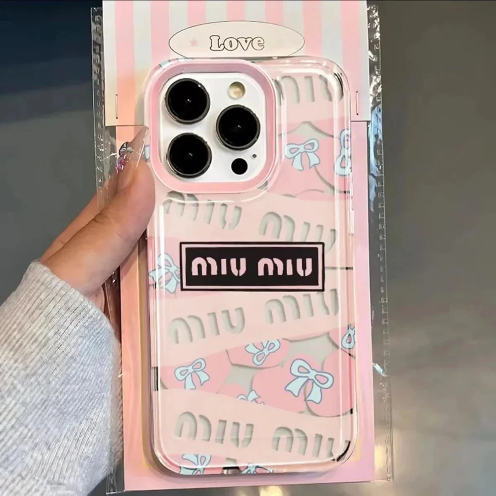 Fashion Ins Phone Case For iPhone 16 15 14 13 12 11 Mini Pro Max X XR XSMax 7 8 Plus Pink M-miumius Transparent Soft TPU Cover