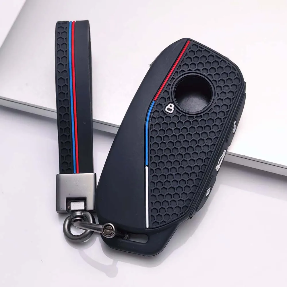 Silicone Car Key Cover Bag for BMW Series 7 735i 740Li X7 X1 U11 2023 I7 G07 LCI XM Shell Case Keychain Protector Accessories