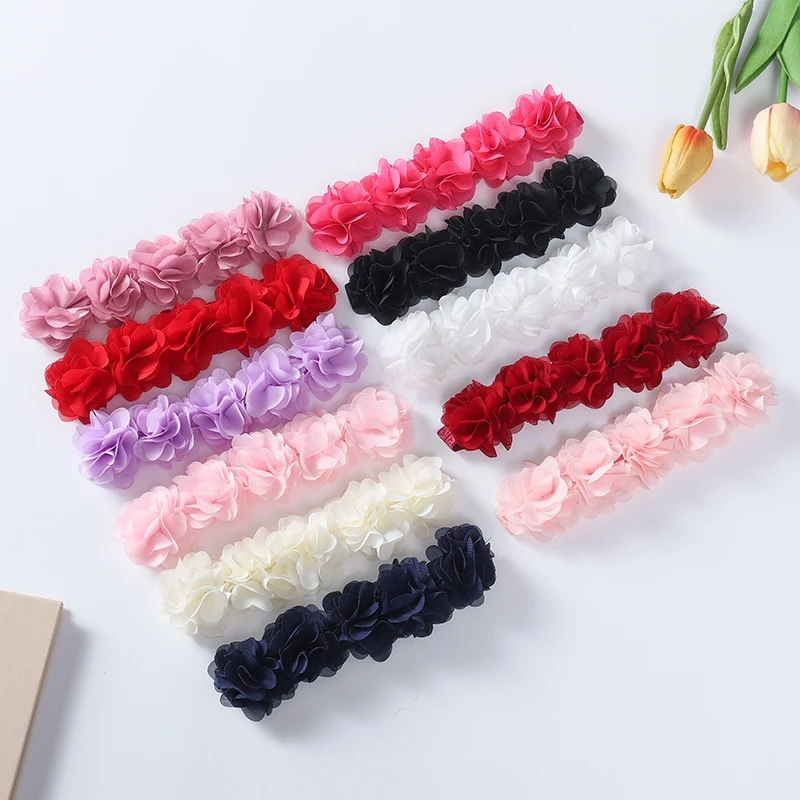 Solid Color Baby Flower Headband Pink Chiffon Hair Bands Handmade Headwear Hair Accessories for Kids Children Newborn Toddler