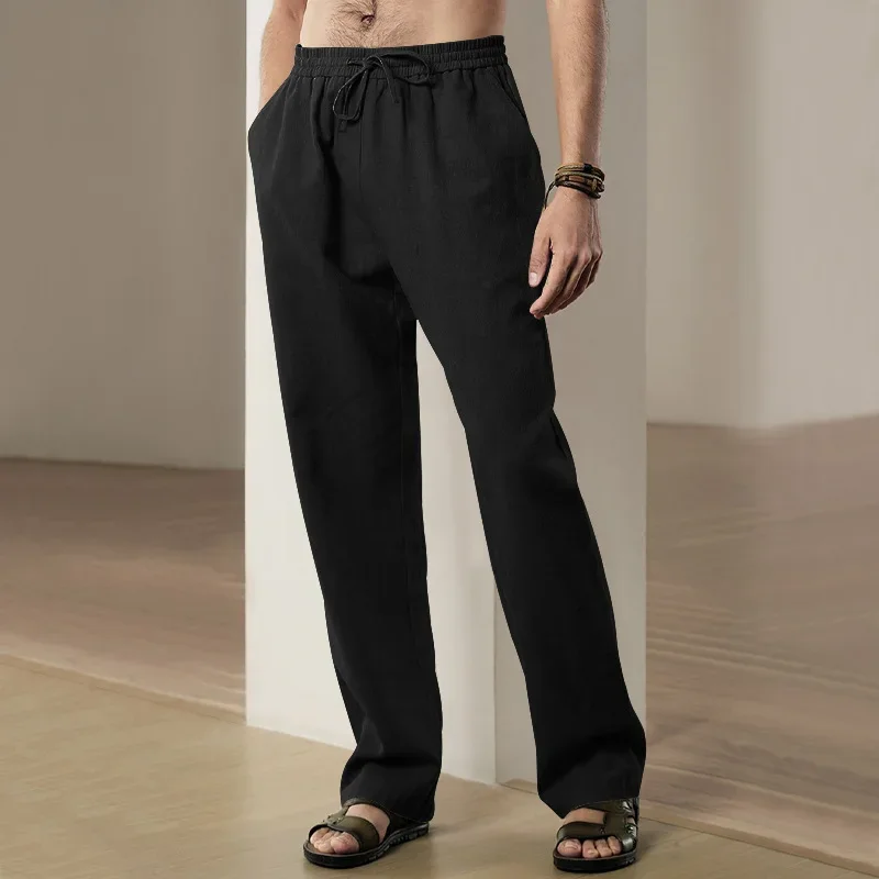 

2025 spring and summer men's wide-leg thin breathable linen loose casual sports pants JJ764
