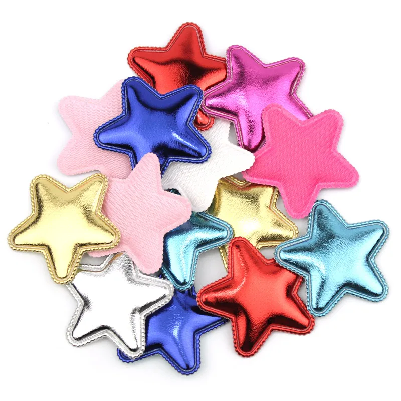 56Pcs 4.3cm PU Star Shape Padded Appliques For Children\'s Crafts Headwear Hairpin Handmade Patches Accessories Wholesale