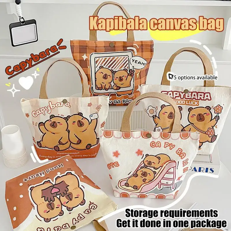 Cute Capybara Canvas Handbag Cartoon Animal Shoulder Bag Lovely Fashion Tote Bags Versatile Large Capacity Commuting Bag