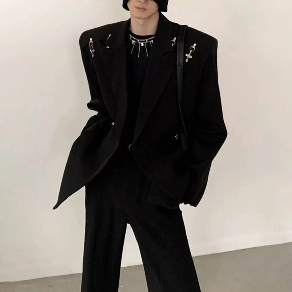 

Мужская куртка с металлическими пуговицами, подплечники, повседневный костюм, куртка, уличная одежда, модный топ для ночного клуба, сценического выступления, мужская одежда