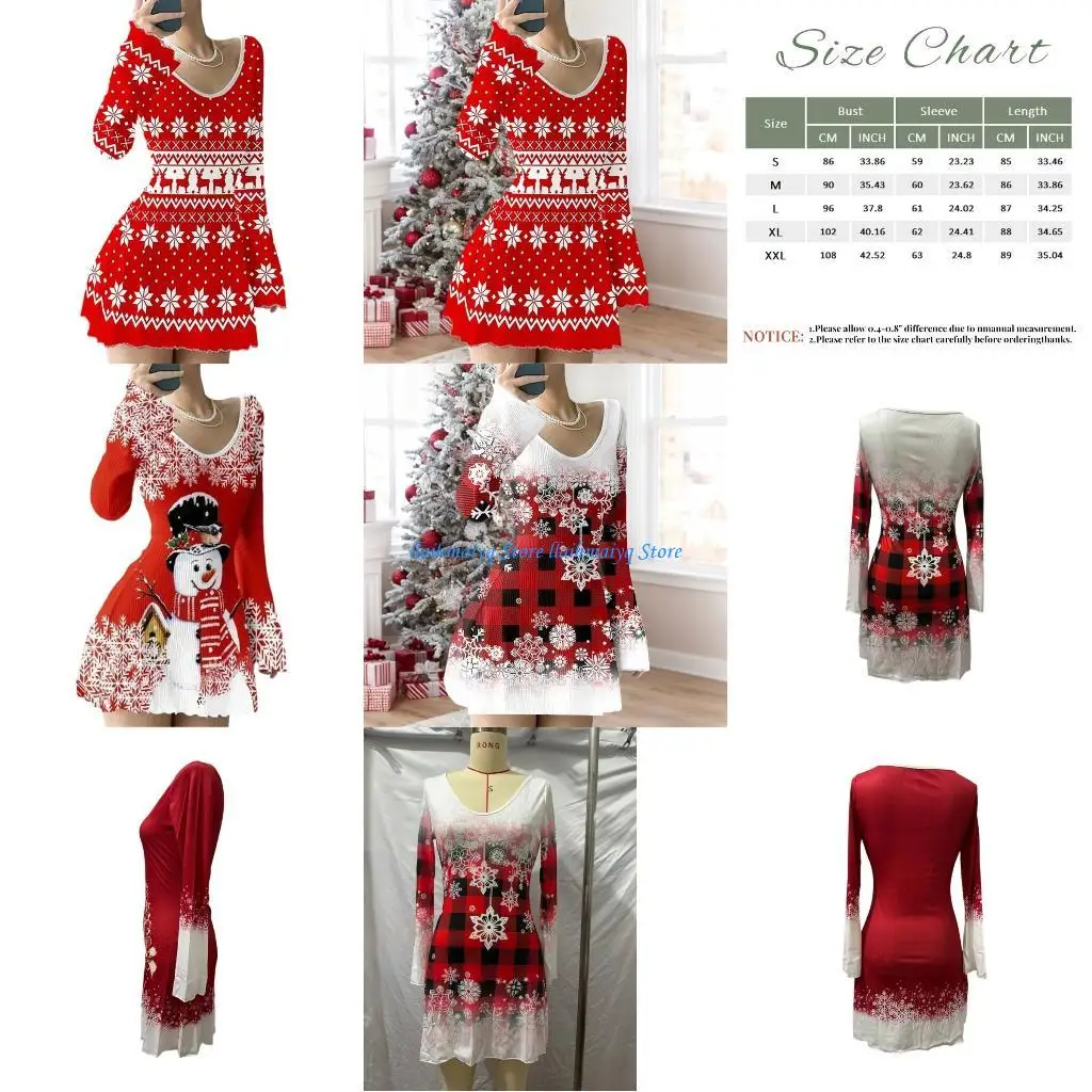 

573B Удобное женское рождественское платье с длинными рукавами, легкие платья из полиэстера, идеально подходящее для случая