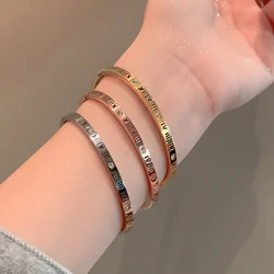 Fashion Roman Numeral Openwork Bracelet Gold Color Bracelets Simple Luxury Stainless Steel Charm Bangle Valentine's Day Gifts