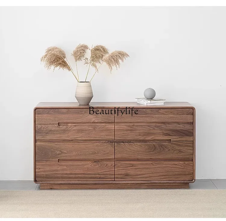 North American black walnut eight-bucket cabinet simple modern living room bedroom side cabinet pure solid wood