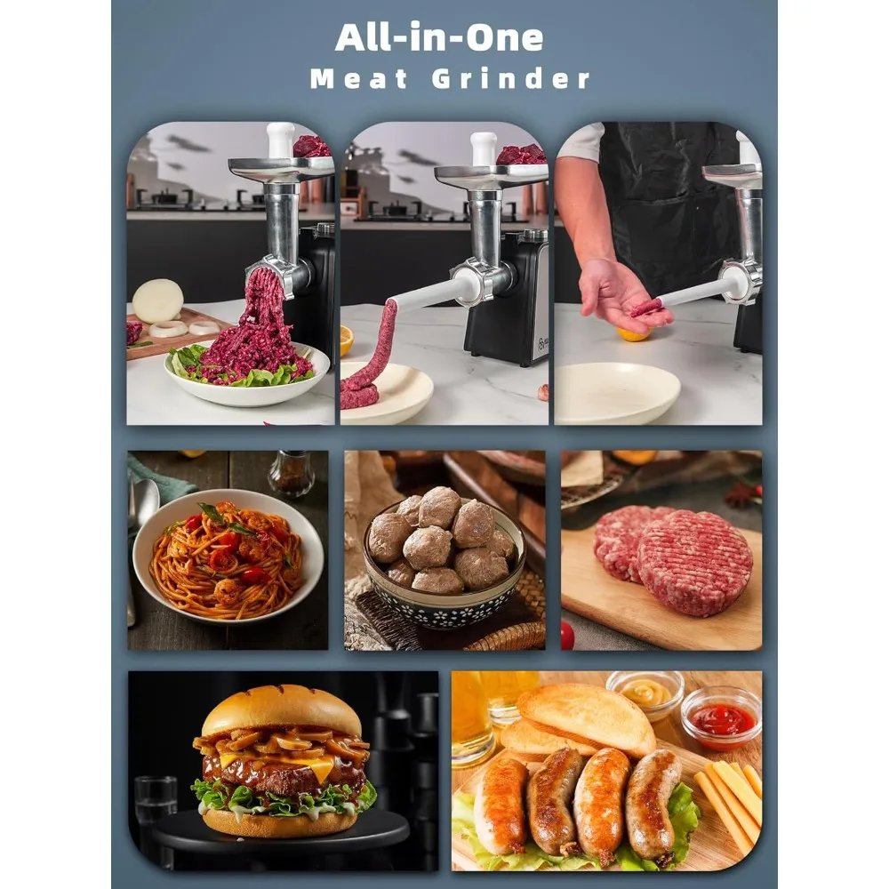 

3200W Max Electric Meat Grinder & Sausage Stuffer - Heavy Duty Mincer Machine with 2 Blade And 3 Plates, 3 Tubes & Kubbe Kit