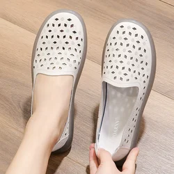 Summer White Shoes Sneakers Genuine Leather Loafers Hollow Out Women Ballet Flats Shoes Woman Breathable Soft Casual Shoes