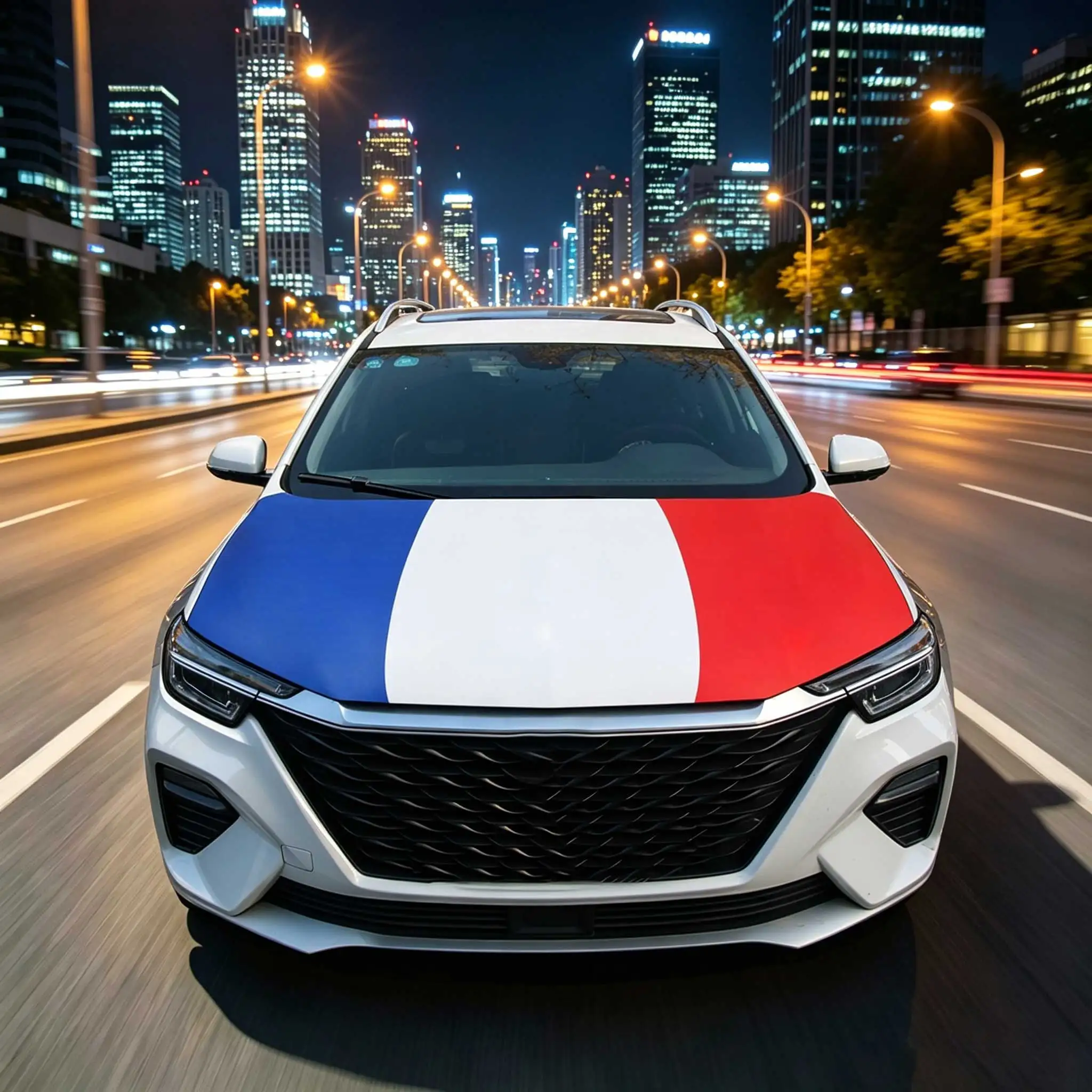 3.8x5.3fts National France Flag Banner Car Hood Cover Flag Elastic Fabrics Engine Cover For Decoration