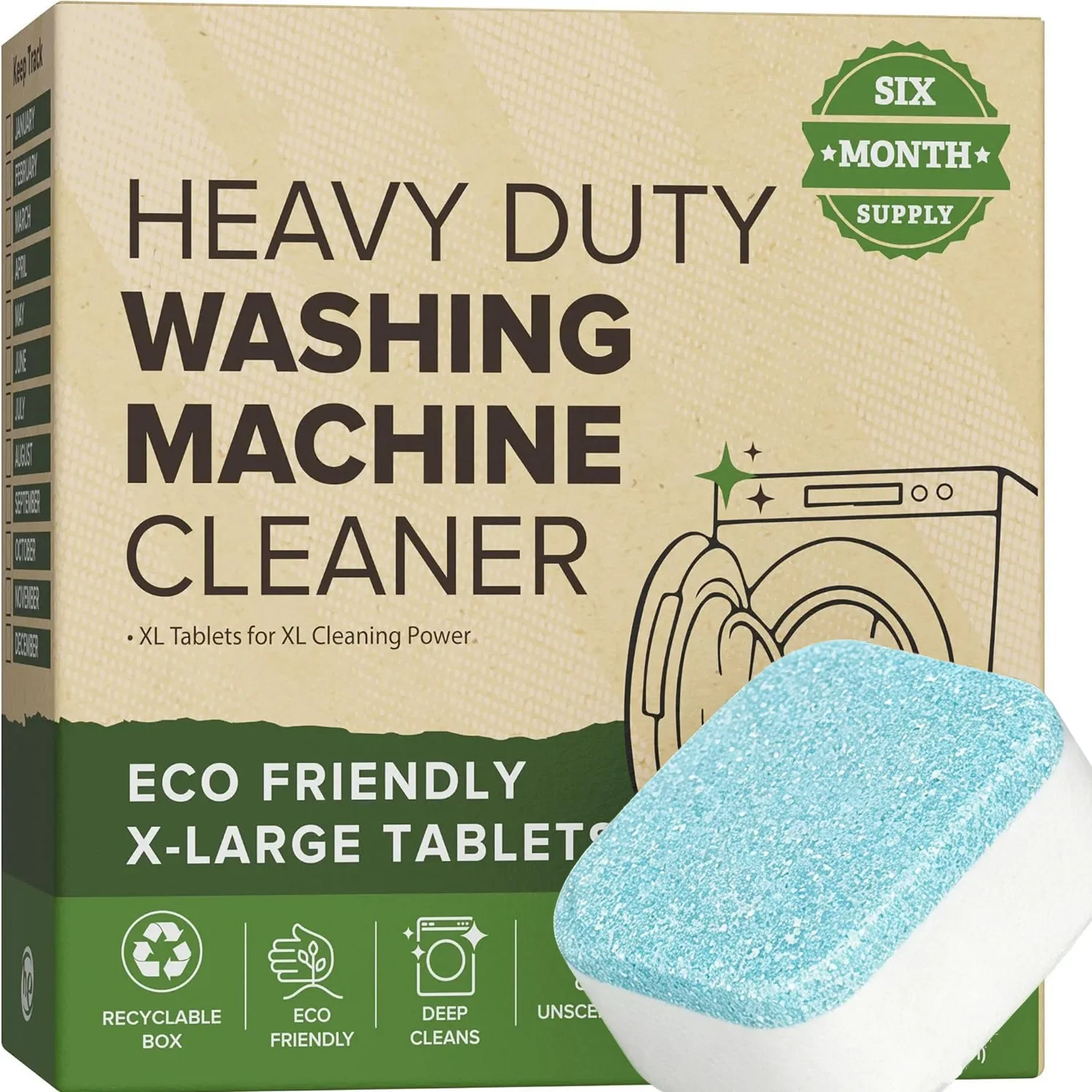 Heavy Duty Washing Machine Cleaner Descaler Deodorizer Tablets Deep Cleaning Tablets Remove Residue Grime Buildup Front Load