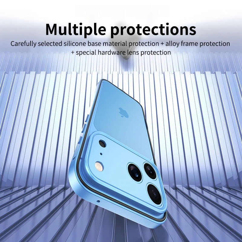 Aluminiowa ramka na telefon do iPhone 18 17 Air 16 15 14 13 Pro Max Plus, metalowa ochrona obiektywu, silikonowa wyściółka, odporny na wstrząsy bumper. — zdjęcie produktu 6