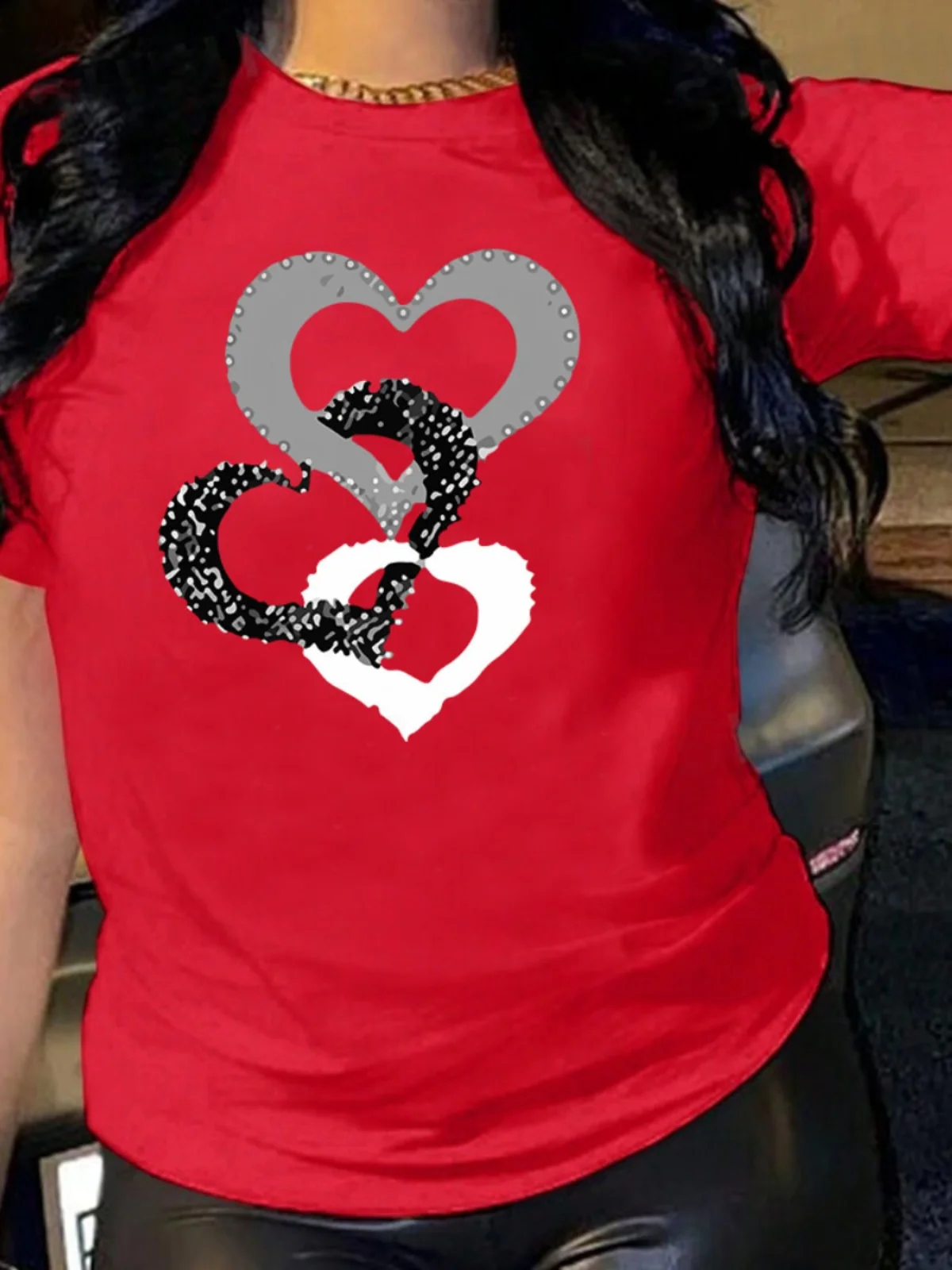 Cseta hoada de aodón para mujer, cseta informal fina con cuello redondo y manga corta con estampado de estilo urban...