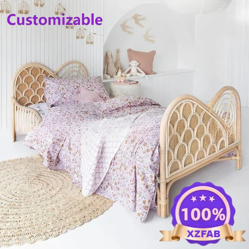 Factory Direct 2026 Rattan sofa combination single real rattan bed children's natural rattan chair single bed double sofa