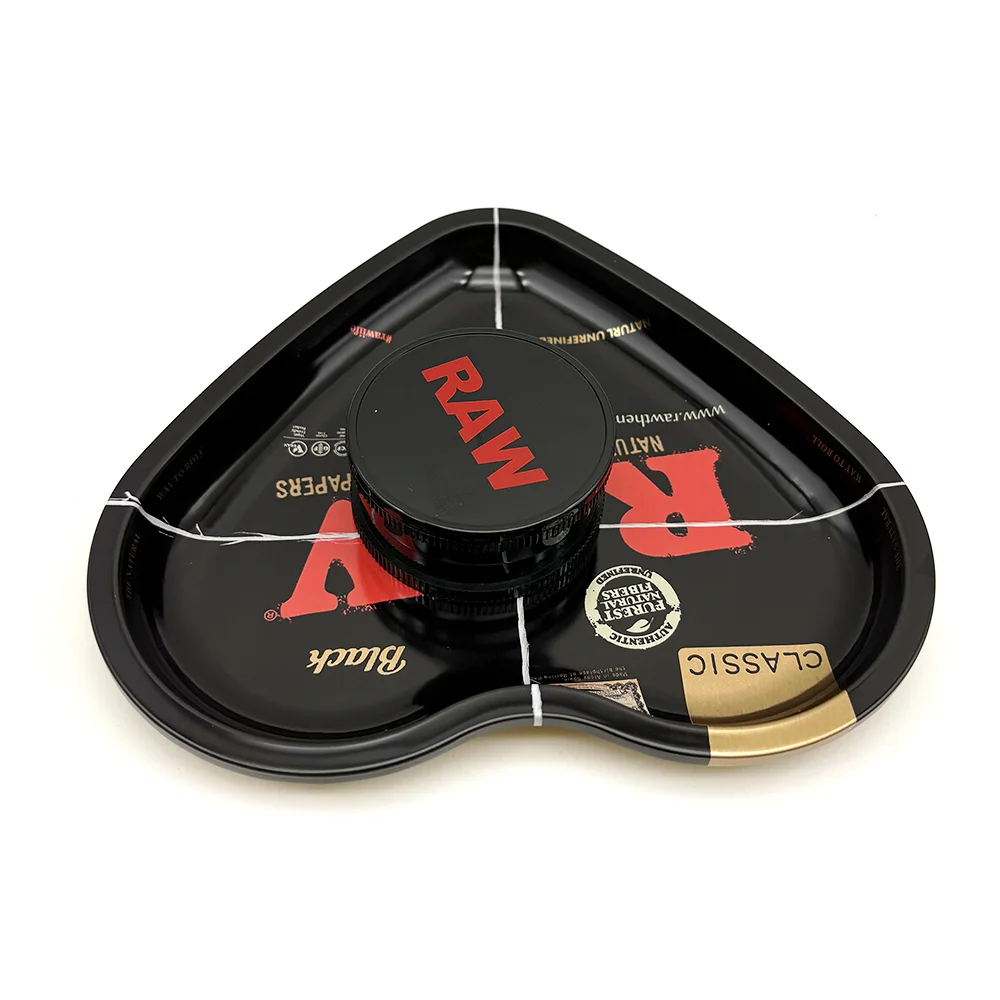 Love-Shaped Cigarette Tray Tobacco Metal Rolling Tray 16.5x18CM Plate 60MM Plastics Herb Grinder 2 layer Cigarette Spice Crusher - view 6