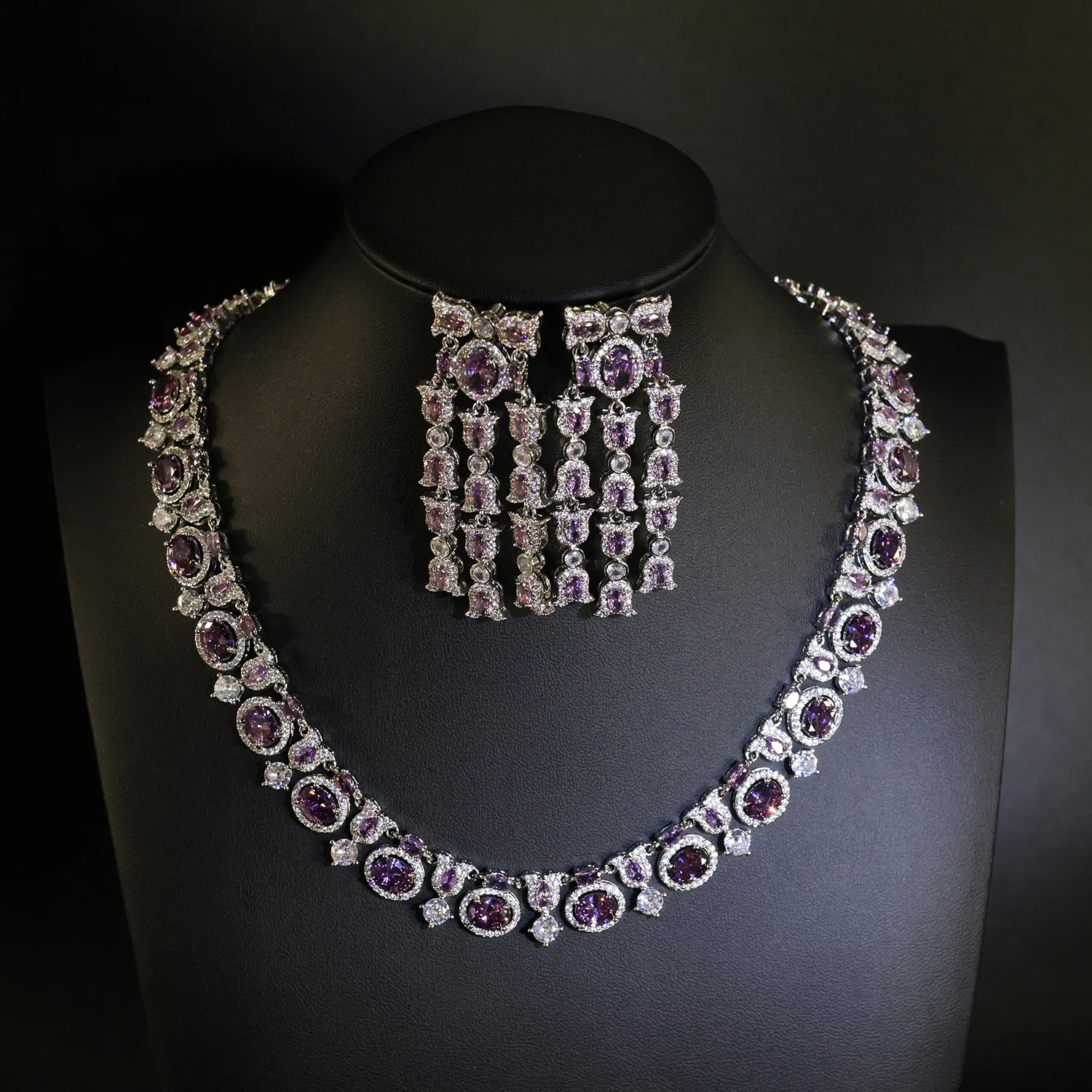European and American Style Purple Jewelry Temperament Women's Set Necklace and Earrings Wedding Bride Travel Daily Gift M-1064