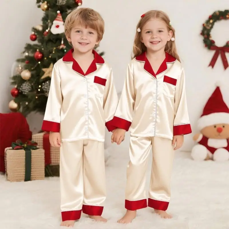 مجموعات مطابقة Corb Family Christmas Pajamas Silk Satin بالإضافة إلى حجم المطابقة غير الرسمية للعائلة #3