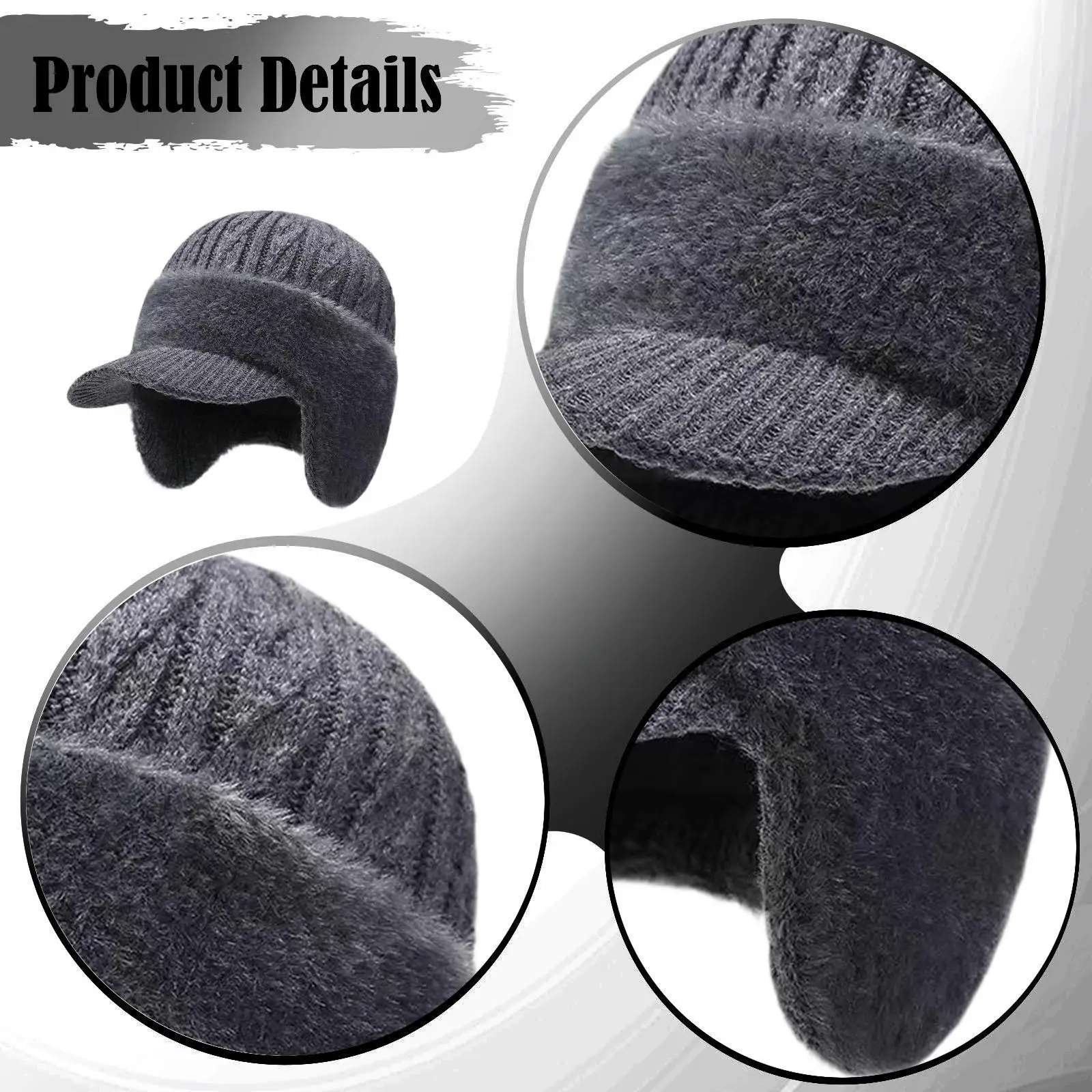 Thermal Cycling Hat for Men Knit Beanie Cap with Ear Flaps Breathable Sweat Absorbent Winter Hat for Outdoor Sports