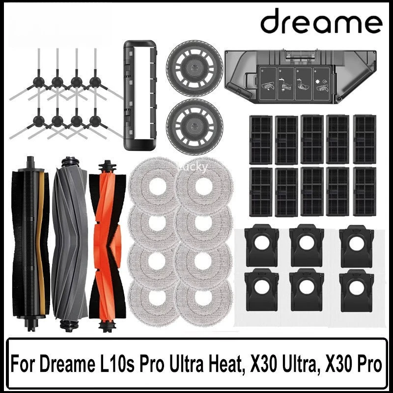 Dreame L10s Pro Ultra Heat, X30 Ultra, X30 Pro accessoires aspirateur remplacement brosse latérale principale filtre vadrouille sac à poussière