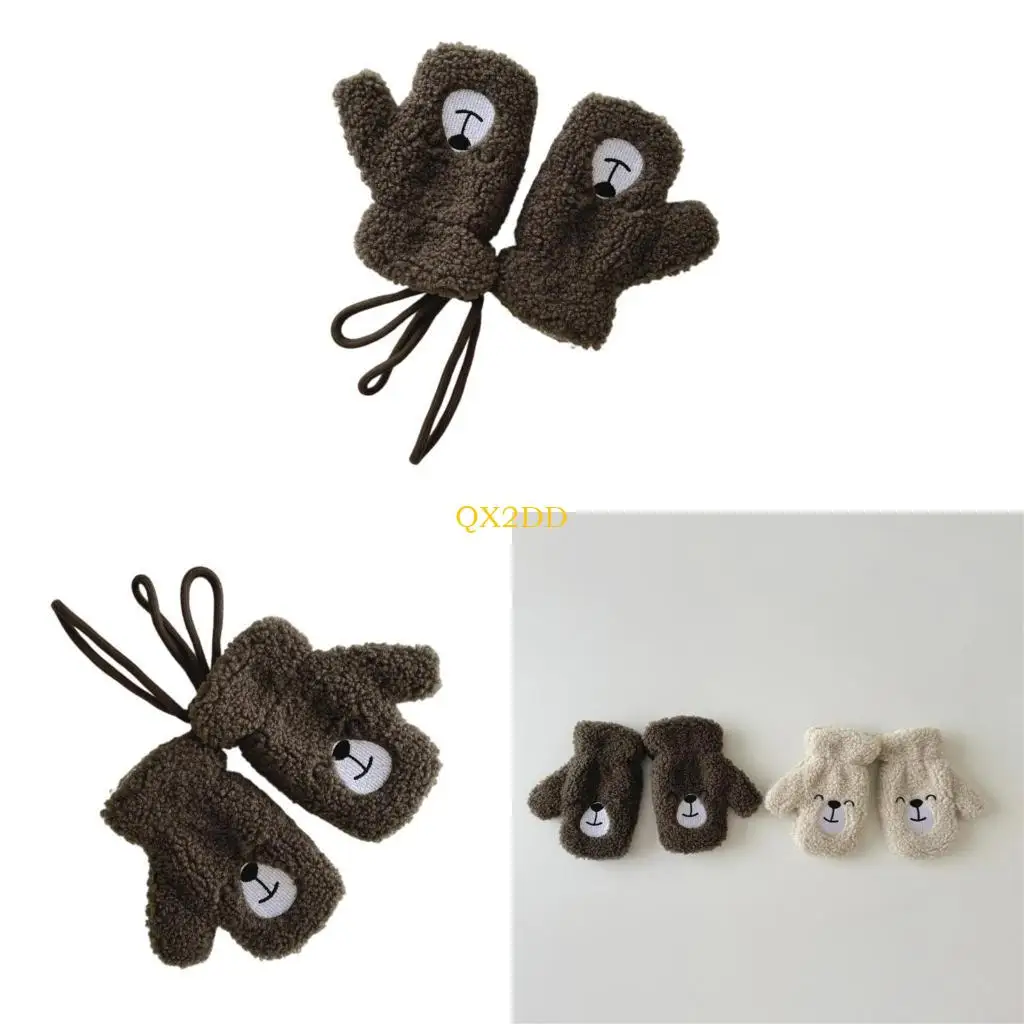 

QX2D Kids Full Finger Gloves with Lamb Wool Detail Soft & Warm Full Finger Kids Gloves Cartoon Gloves for Outdoor Adventures