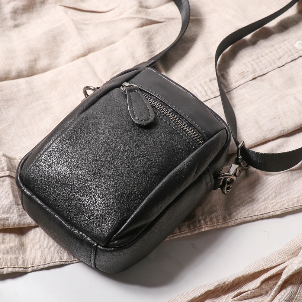 Crazy Horse Leather Men Crossbody Belt Loop Waist Vintage Matte Compact Adj Strap Durable Holds Phone&Wallet Daily/Travel/Shop